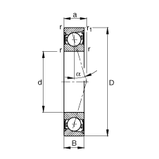 主軸軸承 B71911-C-2RSD-T-P4S, 調(diào)節(jié)，成對(duì)安裝，接觸角 α = 15°，兩側(cè)唇密封，非接觸，加嚴(yán)公差