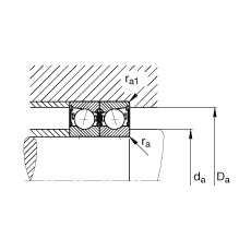 主軸軸承 B71911-E-2RSD-T-P4S, 調(diào)節(jié)，成對(duì)安裝，接觸角 α = 25°，兩側(cè)唇密封，非接觸，限制公差