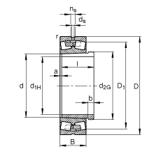 調(diào)心滾子軸承 230/800-K-MB + AH30/800A, 根據(jù) DIN 635-2 標(biāo)準(zhǔn)的主要尺寸, 帶錐孔和退卸套